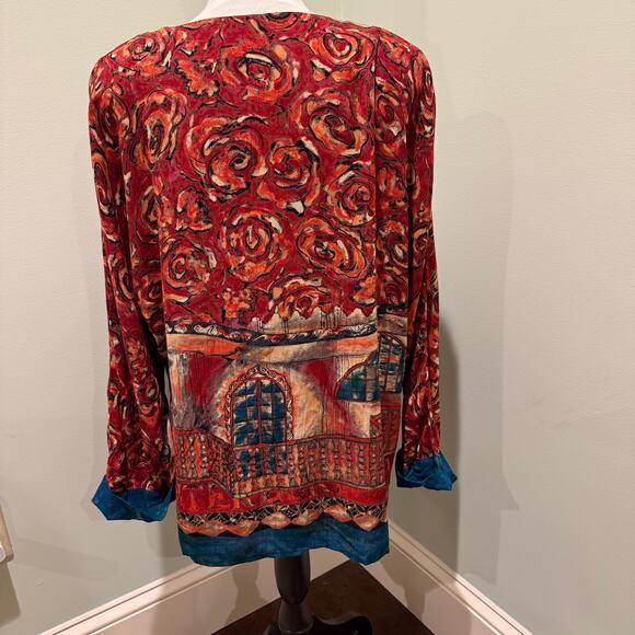 Carol Little Vintage Rayon Popover Top Abstract Floral L - Picture 3 of 6